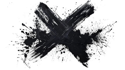 Black spray stain in crossed out, x drawing isolated on a transparent background