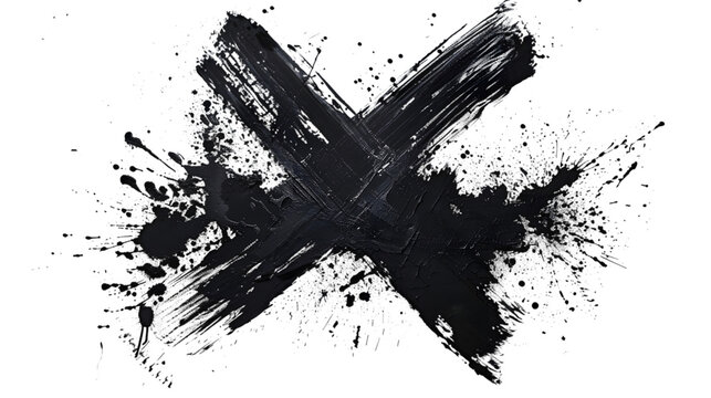 Black spray stain in crossed out, x drawing isolated on a transparent background
