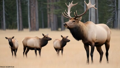 An Elk Bull With His Harem Keeping A Watchful Eye Upscaled 2