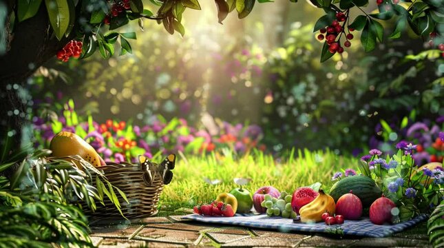 spring in the garden with fruits. garden and flower background. seamless 4k background animation video