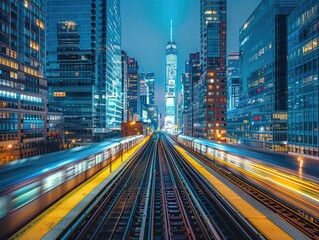 Fototapeta premium At night, the traffic trajectory on urban roads
