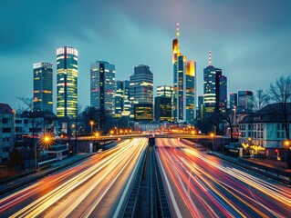 Obraz premium At night, the traffic trajectory on urban roads