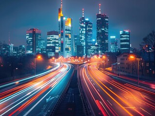 Fototapeta premium At night, the traffic trajectory on urban roads