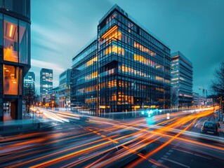 Fototapeta premium At night, the traffic trajectory on urban roads