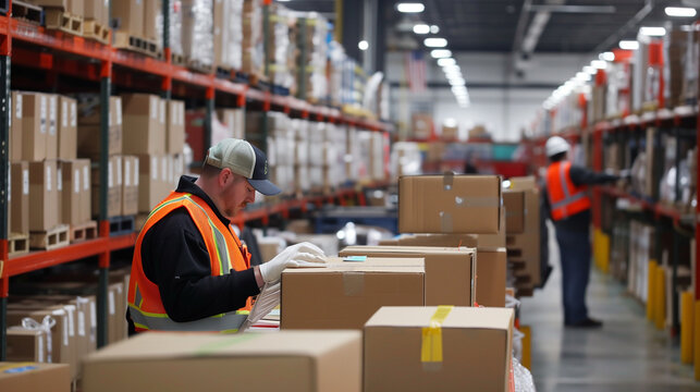 a warehouse worker checking orders for shipped 
