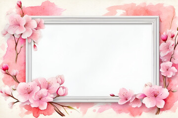 Obraz premium White frame decorating with pink flowers