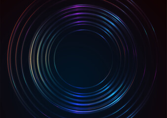 Shiny neon laser rings abstract futuristic background. Technology vector background