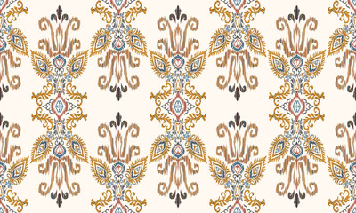Hand draw Ikat floral paisley embroidery.Ikat ethnic oriental seamless pattern traditional.Aztec style abstract vector illustration.white background.great for textiles, banners, wallpapers, wrapping.