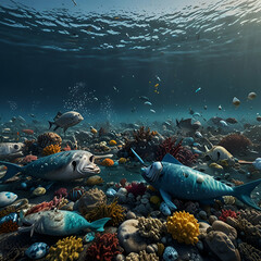 ocean pollution, in the style of national geographic photography, hyperrealistic