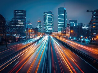 Fototapeta premium At night, the traffic trajectory on urban roads