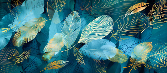 luxury abstract blue golden feather texture banner background