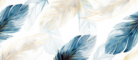 luxury abstract blue golden feather texture banner background