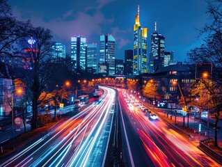 Fototapeta premium At night, the traffic trajectory on urban roads