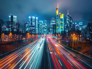 Fototapeta premium At night, the traffic trajectory on urban roads