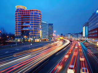 Obraz premium At night, the traffic trajectory on urban roads