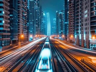 Obraz premium At night, the traffic trajectory on urban roads