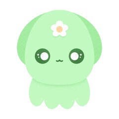 Cute Green Squid Cartoon illustration Cute Animal Cartoon Kawaii Squid