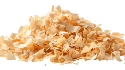 Wood shavings, pile curls isolated on a transparent background