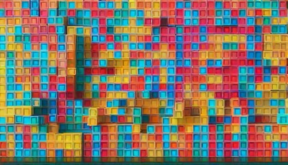 Fototapeta premium A 3D rendering of a chaotic spread of colorful cubes creating a dynamic and eye-catching abstract pattern.. AI Generation