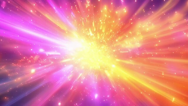 An explosion of color and light radiates from a central point evoking the dynamic and everchanging properties of waves and particles.