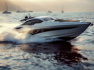 White speedboats sailing in the sea