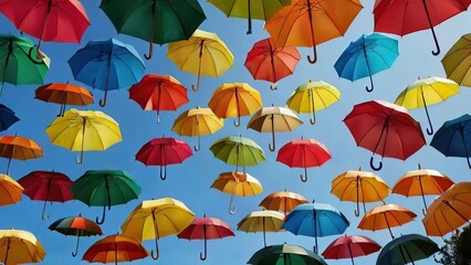 colorful umbrellas on white background