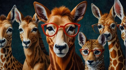 "Experience the beauty of nature through a new lens, with stunningly detailed animals wearing glasses that reflect their individual personalities and characteristics."