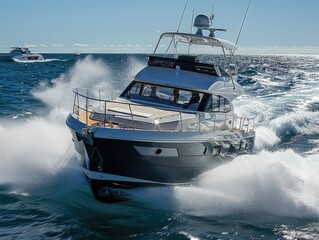 Fototapeta premium White speedboats sailing in the sea