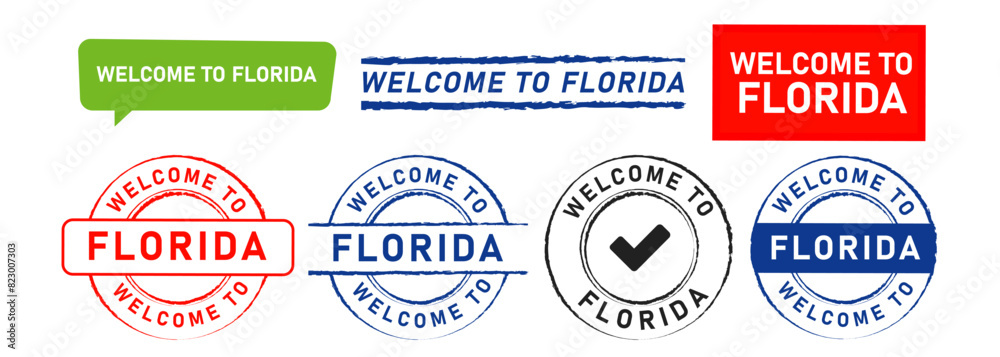 Wall mural welcome to florida stamp label sticker sign for country city explore travel trip