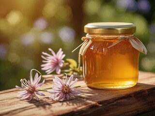 jar of honey and flowers