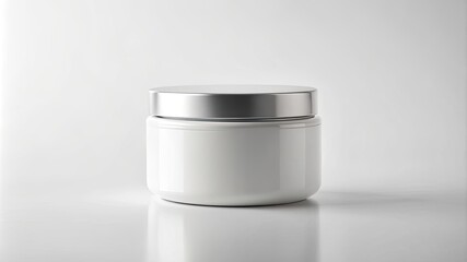 Minimal white cosmetic cream jar mockup on white background.