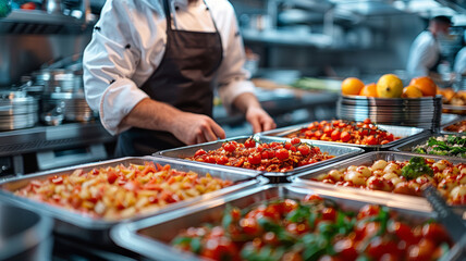 Obraz premium A well-composed, visually appealing image of a catering setup or hospitality service in action,generative ai