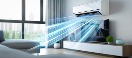 Energy efficient air conditioner in cozy modern living room