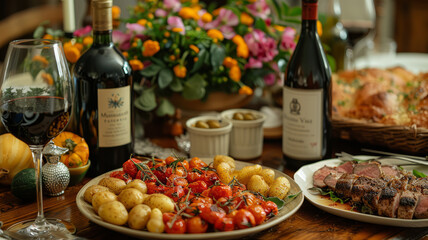 A Spanish family dining at home, in a tranquil and familiar atmosphere. On their plates,generative ai