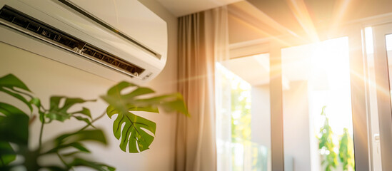 Energy efficient air conditioner in cozy modern living room