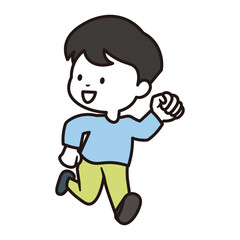 元気よく楽しく走っている長袖とズボンを履いた男の子のイラスト素材