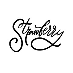 Elegant Handwritten Strawberry Text Design on White Background with Stylish Calligraphy