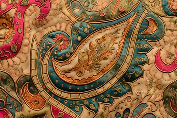 A delicate paisley print with intricate details and a blend of vibrant colors, ideal for a rich and ornate background. 32k, full ultra hd, high resolution