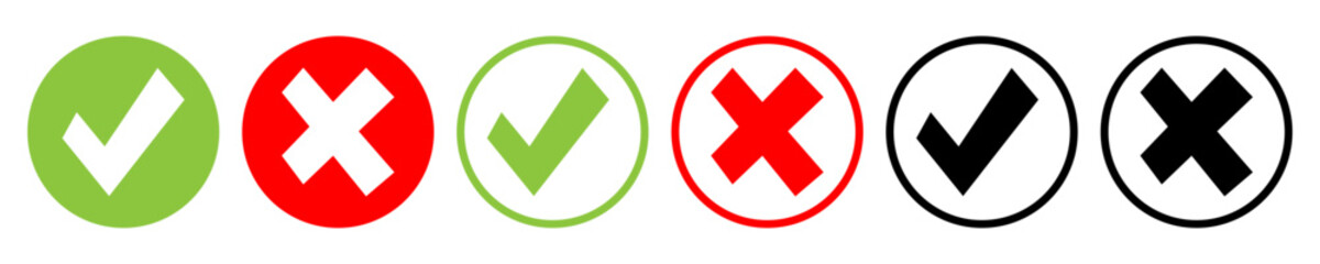 check mark icon and cross icon set .Right and wrong button icon  .Tick and Cross symbols. Vector
