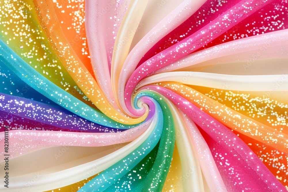 Poster Vibrant and colorful abstract swirl with rainbow hues and glitter, creating a dynamic and lively pattern that captures the essence of fluid motion and playful creativity, Generative AI