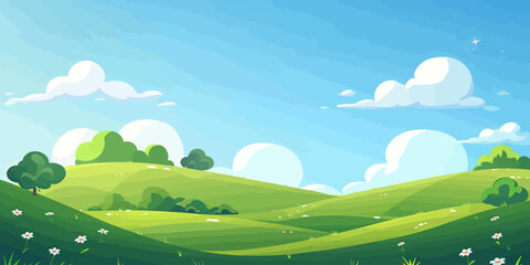 Obraz premium a painting of a green landscape with trees and flowers