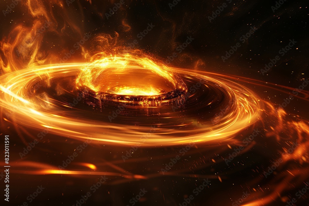 Aufkleber an abstract depiction of a fiery black hole with a glowing spiral vortex, capturing the intense ener