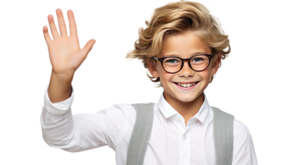 blonde boy with trendy glasses, isolated on transparent and white background.PNG image.