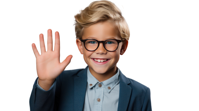 blonde boy with trendy glasses, isolated on transparent and white background.PNG image.