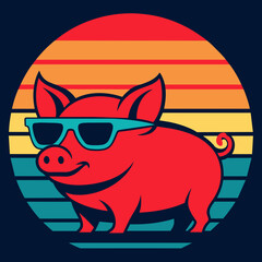Pig with sunglasses summer t-shirt design vector art illustration