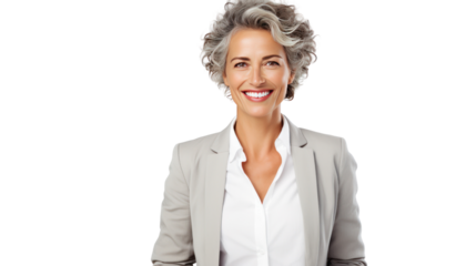 Close-up portrait of a woman with wisdom in her eyes isolated on transparent and white background.PNG image.	