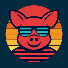 Pig with sunglasses summer t-shirt design vector art illustration