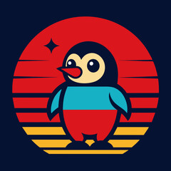 Animated penguin summer t-shirt design vector art illustration