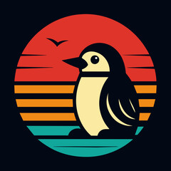 Animated penguin summer t-shirt design vector art illustration