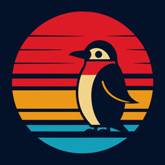 Animated penguin summer t-shirt design vector art illustration